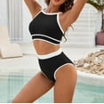 thumbnail image 4 of Womens Halter High Waisted Bikini Sets Color Block Sporty Swimsuit Two Piece High Cut Bathing Suit 2024, 4 of 7