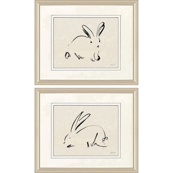 Jorcol Illustrative Bunny Framed Wall Art, Set of 2, 22x18 in, Champagne gold finish Frame