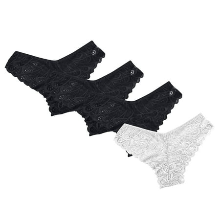 OSFVNOXV Lace Panties for Women 4 Packs Seamless Underwear V-Waisted Bikini Bottom Low Rise Cheeky Tanga Breathable Floral Embroidered Panty 3 Pack Clearance