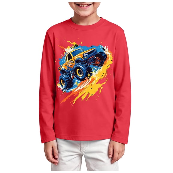 gibobby Toddler Boys Shirts Graphic T-Shirt Kids Long Sleeve Tees 3-15 Years (Red,5-6 Years)