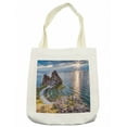 thumbnail image 1 of Travel Tote Bag, Shaman Rock Lake Baikal in Russia Coastal Theme Sun Rays Scenic Vista Print, Cloth Linen Reusable Bag for Shopping Books Beach and More, 16.5" X 14", Cream, by Ambesonne, 1 of 2
