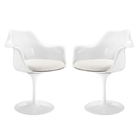 Modern Urban Contemporary Dining Armchair Set of 2, White Plastic