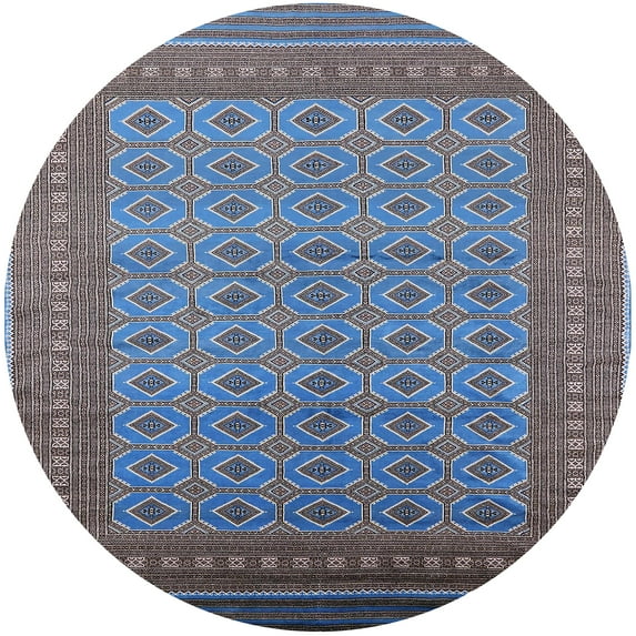 Ahgly Company Indoor Round Mid-Century Modern Plum Purple Oriental Area Rugs, 7' Round