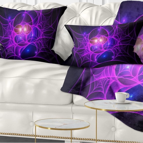 Designart Bright Purple Fractal Cobweb - Abstract Throw Pillow - 12x20