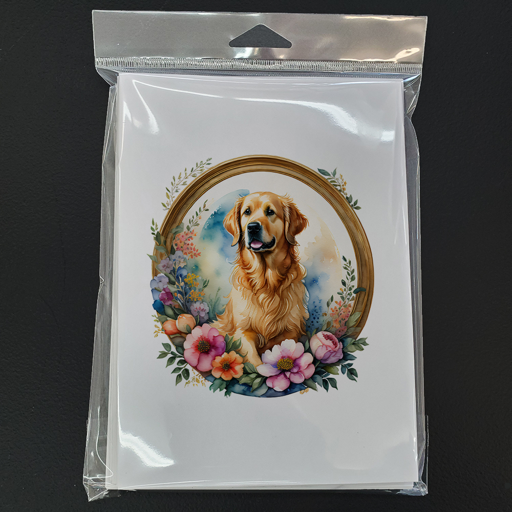 Golden Retriever and Flowers Greeting Cards and Envelopes Pack of 8 7 in x 5 in