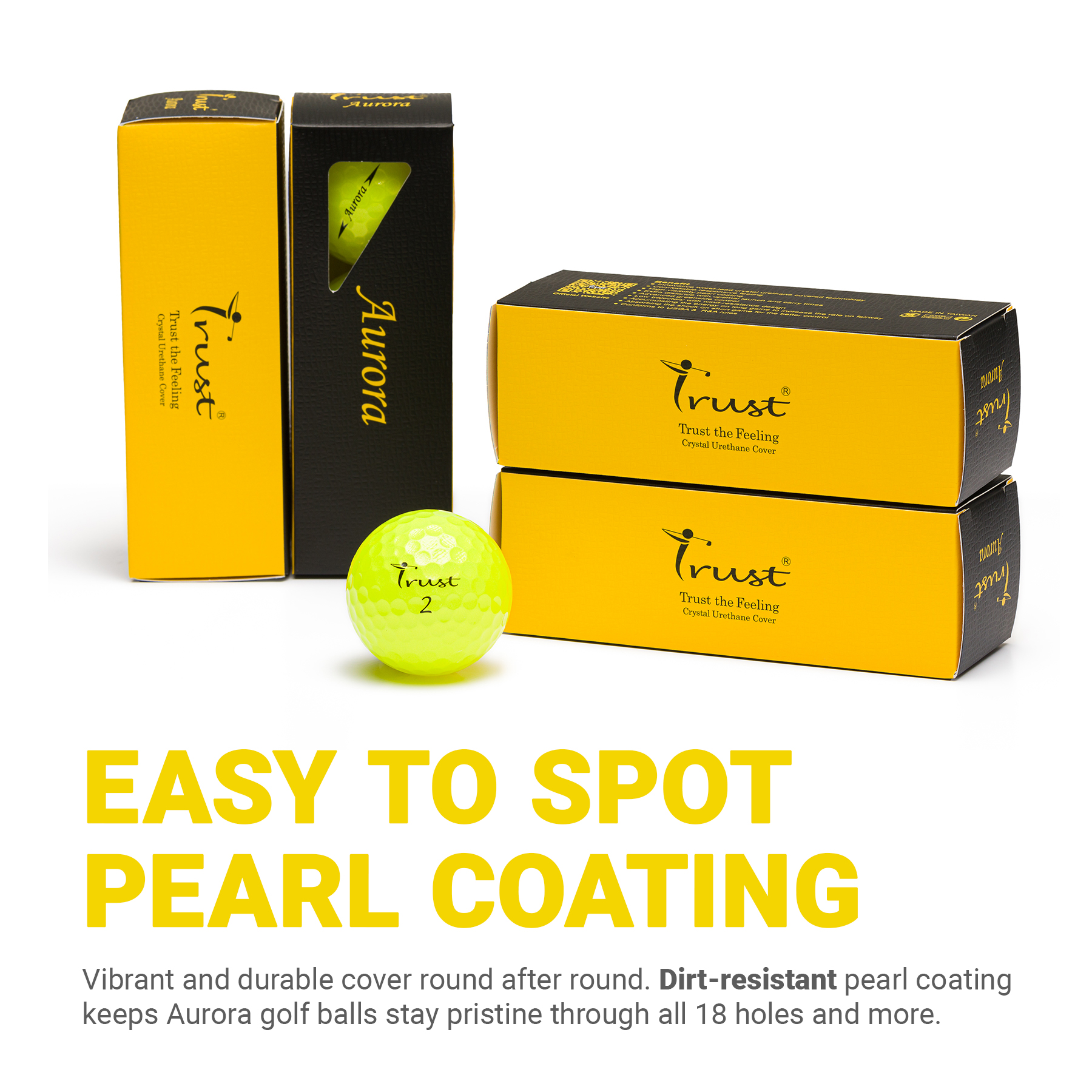 Trust Aurora Royal Yellow. Crystal Urethane Cover with Dynamic Core, 3 Piece Golf Ball, Soft Feeling (1 Dozen)