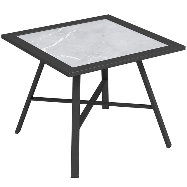 Grey Outdoor Side Table - SPC Patio Table with Metal Frame - 21.7" Square - Perfect for Garden, Balcony & Living Room Decor