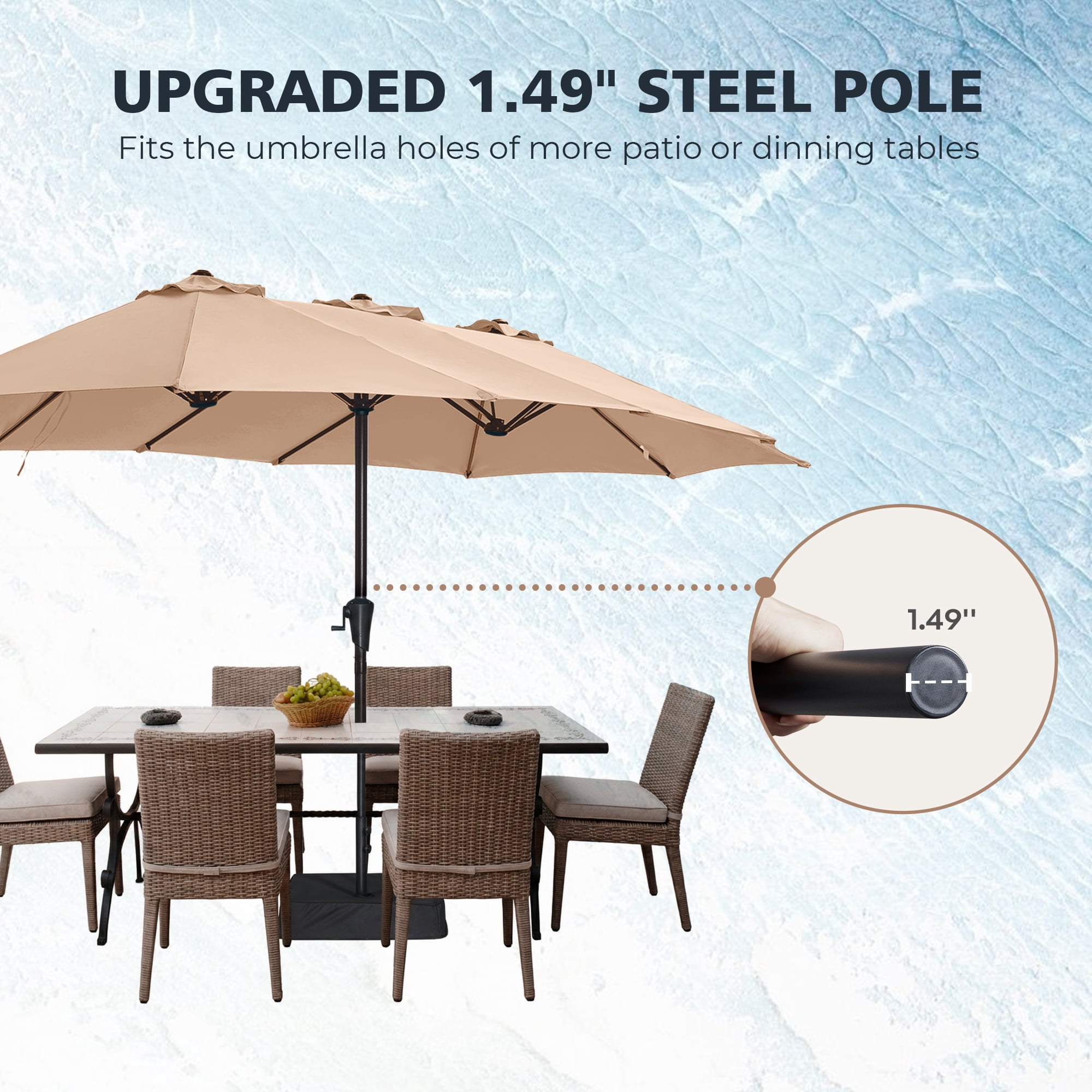 Amadwell 13FT Large Patio Umbrella with Base Included, Double Sided Outdoor Umbrellas, Beige