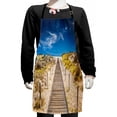 thumbnail image 1 of Beach Kids Apron, Walkway into the Wild Idyllic Endless Sky Relaxing Resting Tranquil Quiet Seashore, Boys Girls Apron Bib with Adjustable Ties for Cooking Baking Painting, Cream Blue, by Ambesonne, 1 of 2