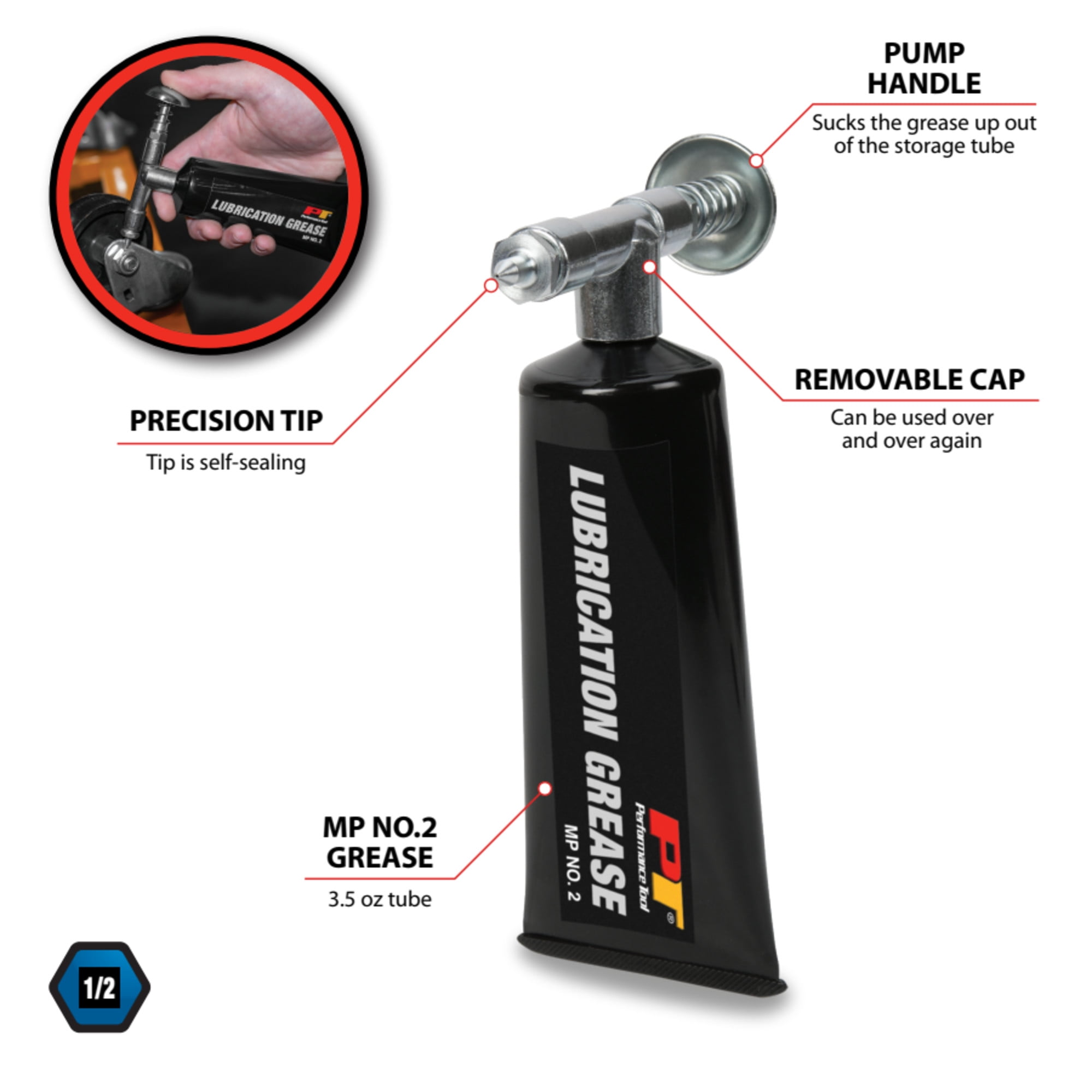 Performance Tool W54235 Precision Point Grease Gun with Grease for Maintenance Work in Garages and Workshops, Black, 3.5 oz