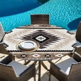 thumbnail image 6 of Brown Beige Boho Round Tablecloth, Fitted Table Cover with Elastic for 55"-60" Round Tables, Abstract Southwestern Ethnic Geometric Table Cloth Outdoor Indoor Dinning Party Waterproof Tablecloths, 6 of 7