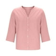 thumbnail image 5 of Bmawag Summer Tops for Women 3/4 Sleeve V-Neck Solid Color Plus Size Turndown Collar Pullover Blouses Women's Fashionable Dressy Casual Loose Shirts Gifts for Women Pink L, 5 of 6