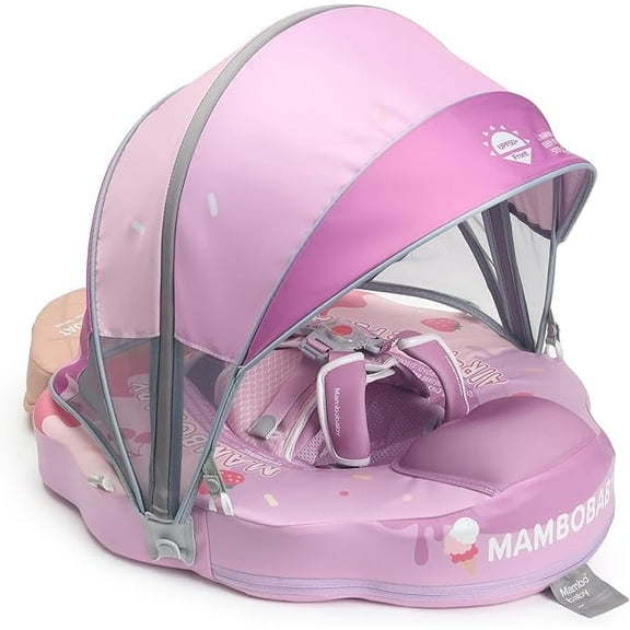 HECCEI Mambobaby Float with Canopy Non Inflatable Pool Swim Float,Icecream Purple