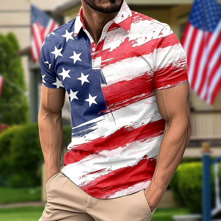 4th Of July Shirts for Men Big and Tall Turndown Collar Graphic