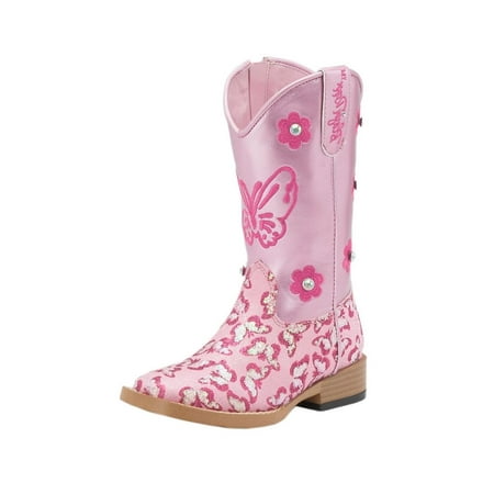 Blazin Roxx 4441030-08.5 Pecos Glitter Zipper Cowgirl Boot Square Toe, Pink - Size 8.5