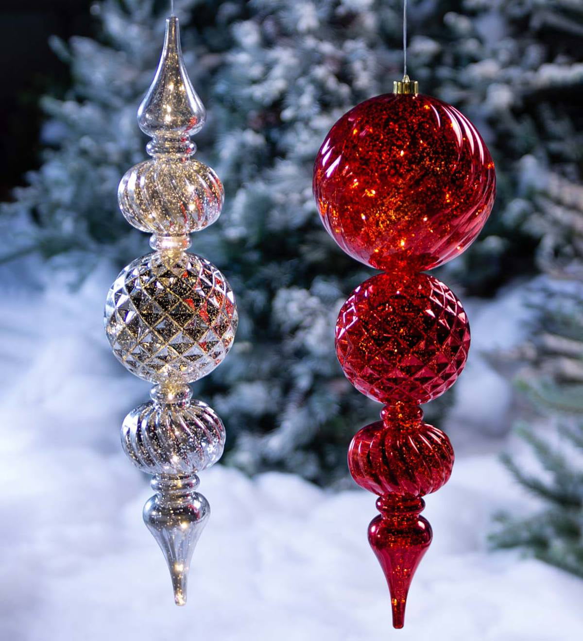 Red Indoor/Outdoor Shatterproof Holiday Lighted Large Finial Hanging Ornament 
