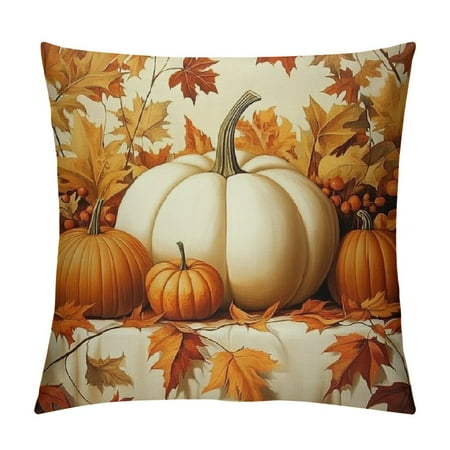 

Erapdaur Pumpkin Autumn Leaves Table Cloth Throw Pillow Covers Couch Square 1PC Short Plush Velvet Home Furnishing 18x18in