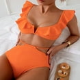 thumbnail image 4 of UTSJKR Women's High Waisted Bikini Sets Ruffle Two Piece Swimsuits Crisscross Bathing Suits Adjustable Straps Bikini Padded Bathing Suit Orange M, 4 of 9