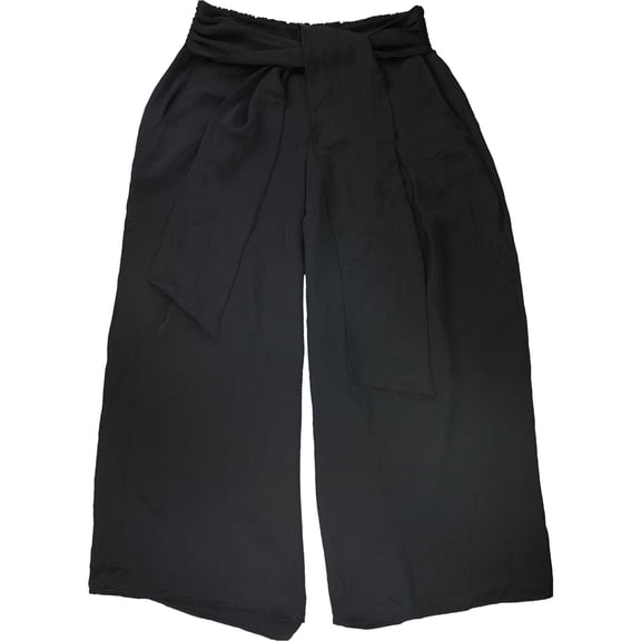 Alfani Womens Satin Tie-Waist Casual Wide Leg Pants, Black, X-Large