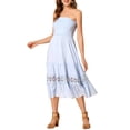 thumbnail image 2 of INSPIRE CHIC Women's Summer Bohemian Strapless Off Shoulder Lace Trim Flowy a Line Beach Long Maxi Dress Light Blue XL, 2 of 6