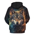 thumbnail image 2 of LAOLIUSN Men’s 3D Wolf Hoodie All Over Print Pullover Hooded Sweatshirt, Galaxy Moon Wolf Pack Graphic, Soft Stretch Polyester Spandex, S-4XL, 2 of 7