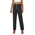 thumbnail image 2 of Girl's Flare Pants Kids High Waisted Button Yoga Bootcut Pants Full Length Bell Bottoms with Pockets, 2 of 8