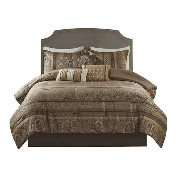 Pemberly Row 7-Piece Jacquard Microfiber Comforter Set in Brown