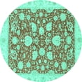thumbnail image 1 of Ahgly Company Machine Washable Indoor Round Oriental Turquoise Blue Traditional Area Rugs, 4' Round, 1 of 4