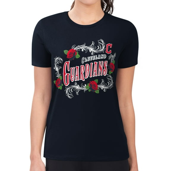 Women's G-III 4Her by Carl Banks  Navy Cleveland Guardians Super-Slim Fit Lightweight Retro Roses T-Shirt