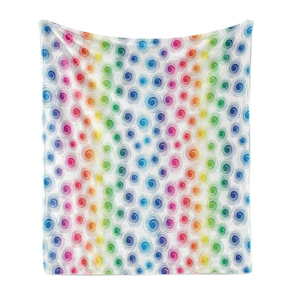 Colorful Soft Flannel Fleece Throw Blanket, Funky Geometrical Retro Style Spirals Circles Twirled Lines Dots Spots Pattern, Cozy Plush for Indoor and Outdoor Use, 60" x 80", Multicolor, by Ambesonne
