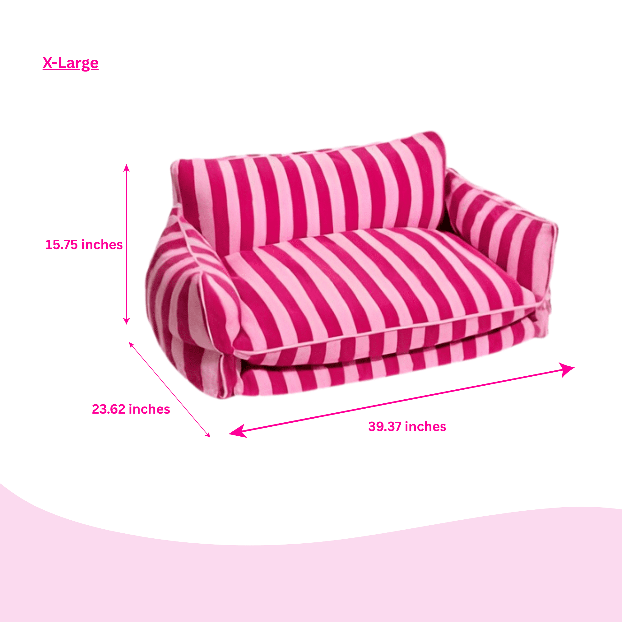 Glow Pups Extra Large Washable Pet Bed, Pink Striped, Size 	39.37"L x 23.62"W x 15.75"Th