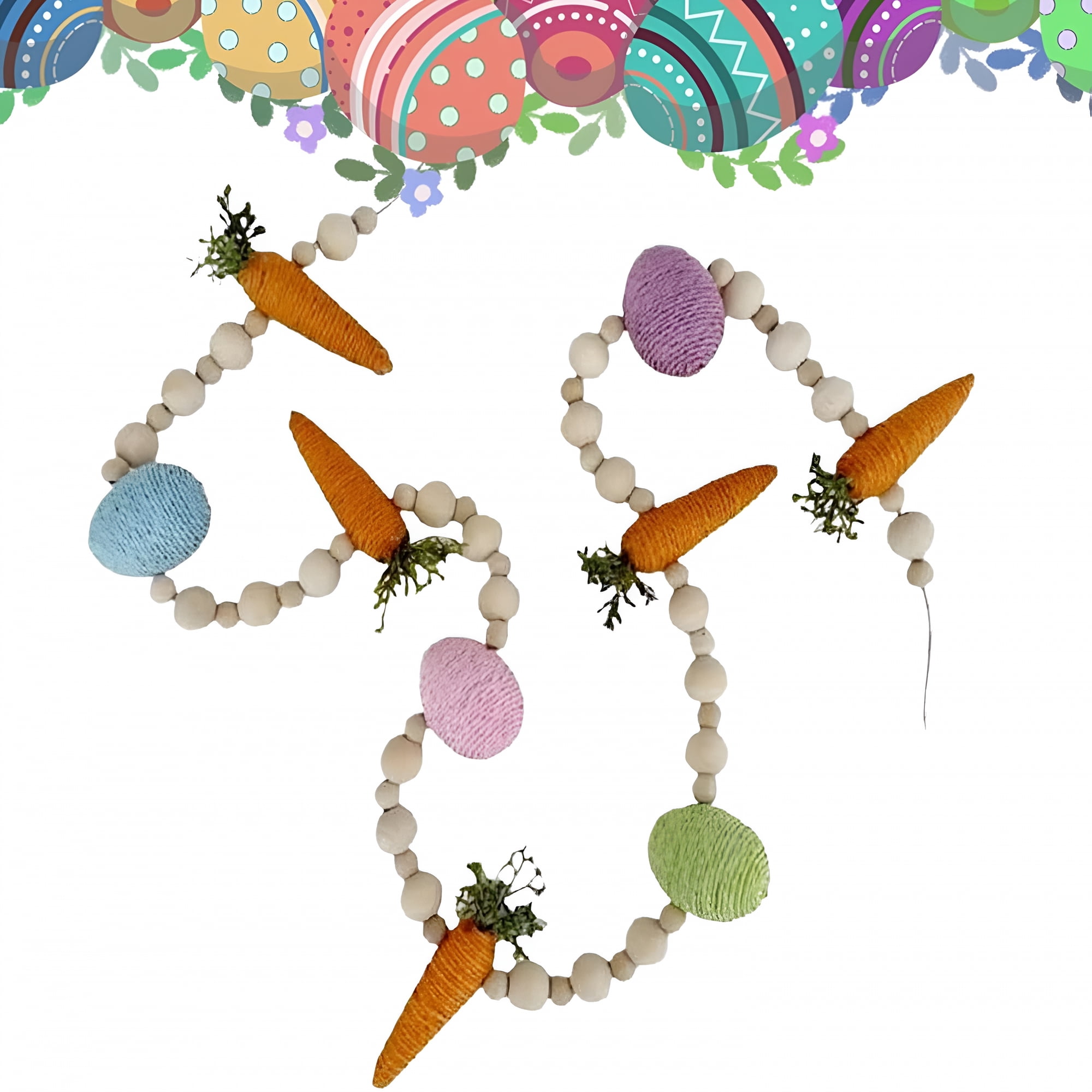 XIBUFE Rustic Easter Garland - Bunny Carrot and Egg Decor with Wooden Beads Spring Farmhouse Mantel & Fireplace Garland for Home Porch Window Easter Decorations
