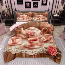 Manfei Vintage Teatime Party Full Size Comforter Sets 3-Piece for Girls Boys,Rustic Cottage Cabin Bedding Comforter Set,Floral Rose Fruit Lightweight Bedding Sets,Luxury Bedroom Decor,Reversible