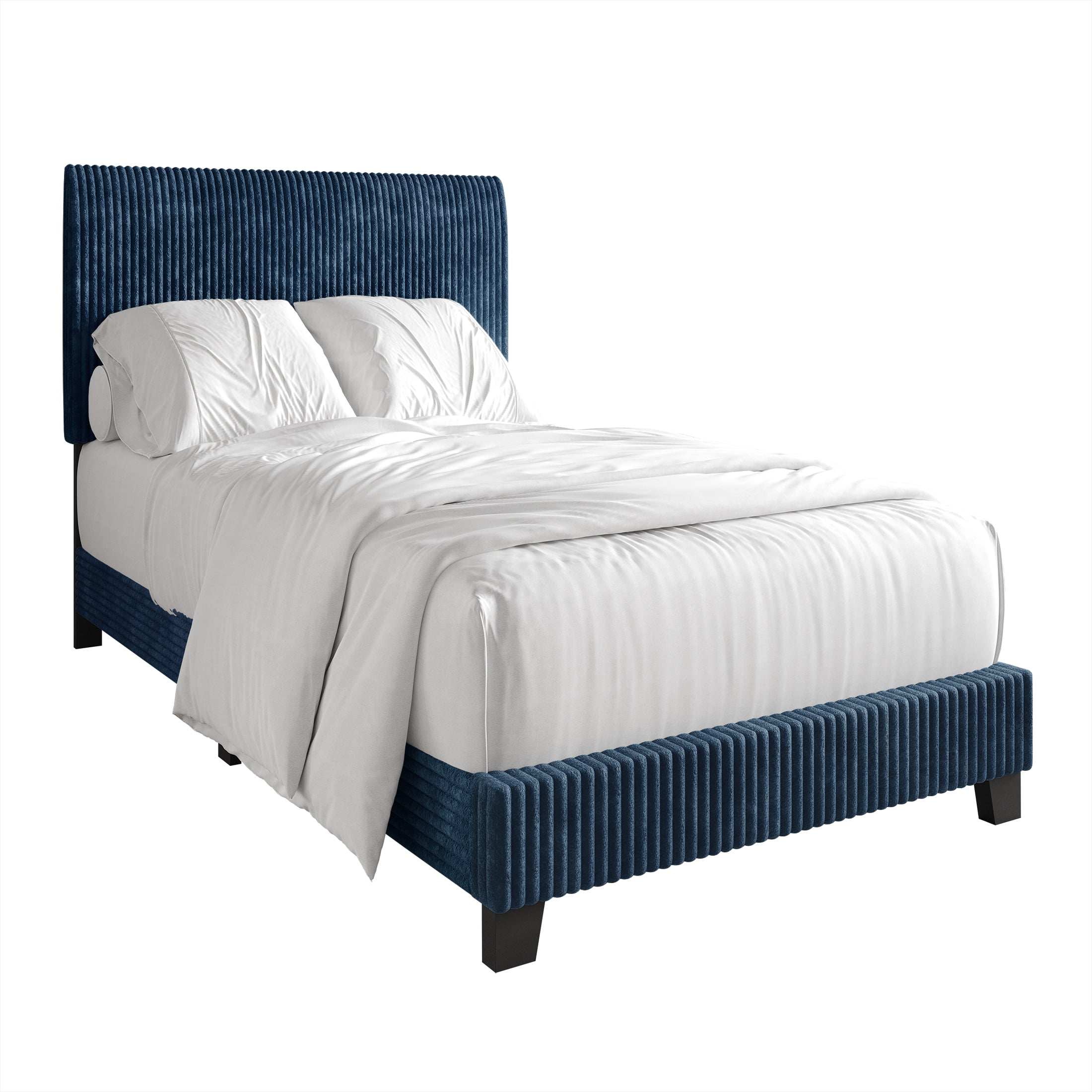 Castle Place Chic Corduroy Velvet Upholstered Twin Bed, Navy Blue
