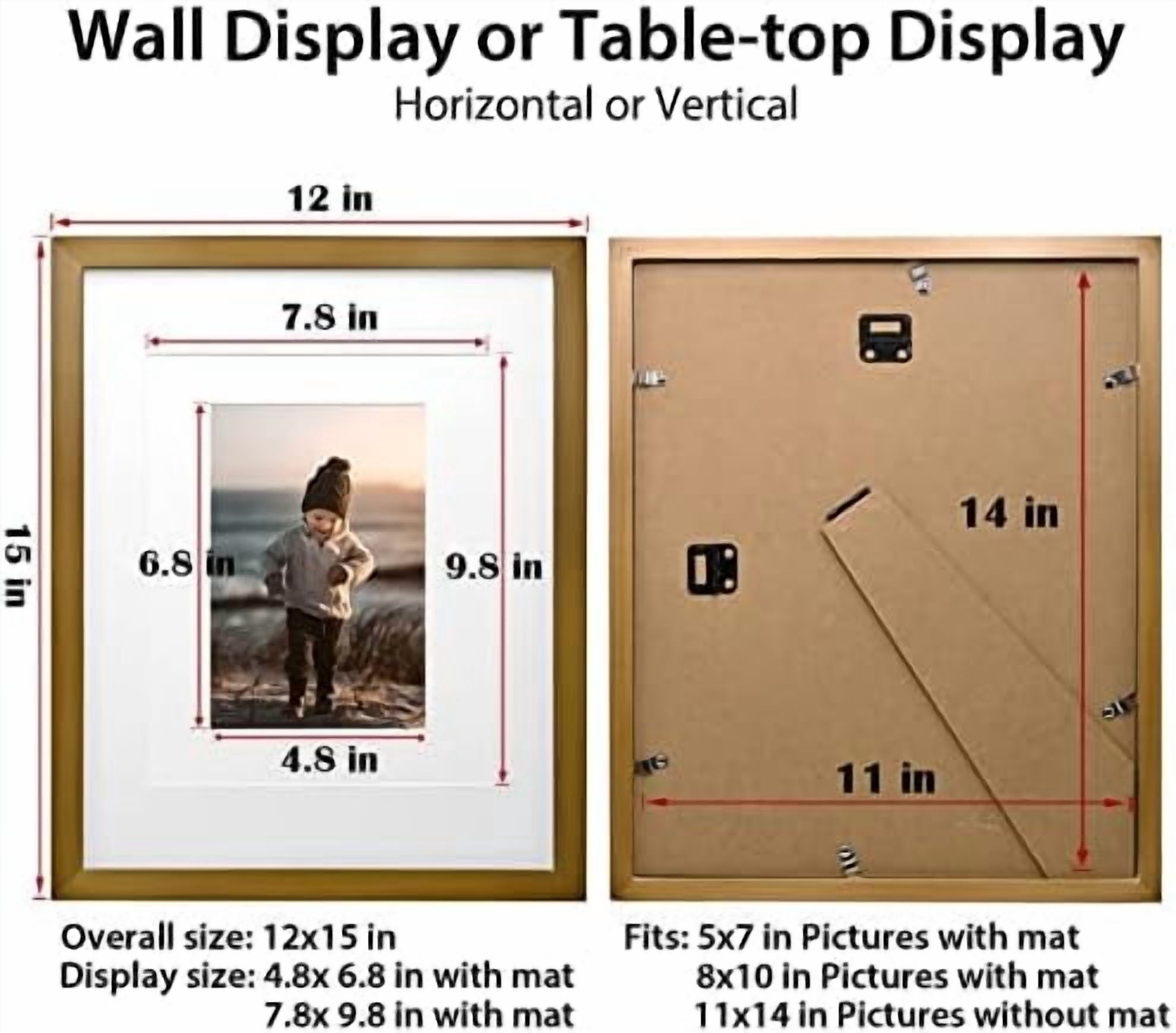 11x14 Picture Frame Brown, Solid Wood Frame 11x14 with Acrylic Plexiglass for Pictures 5x7/8x10 With Mat,Tabletop and Wall Display, 11 x 14 Picture Frame Set of 1