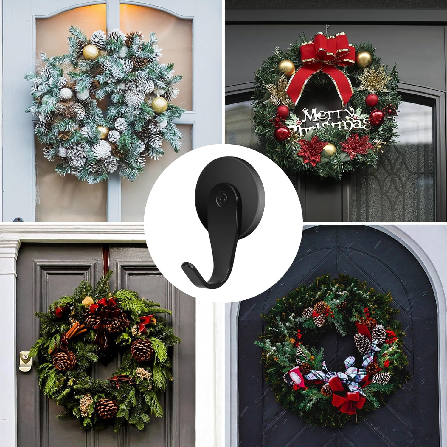 Magnetic Wreath Hanger, 4 Pack Heavy Duty Magnets with Hook for Refrigerator, Christmas Decoration Magnetic Hooks for Metal Front Door, Cruise Hook Hanger for Hanging Cabins Grill Coat Pattern 2