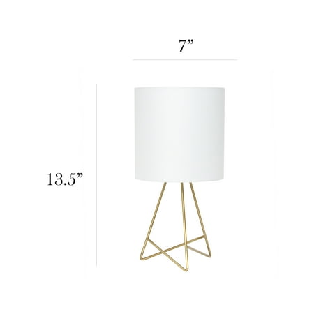 Simple Designs Down to the Wire Table Lamp with Fabric Shade, Gold with White Shade