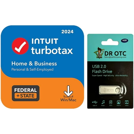 [New Version] TurboTax Home & Business 2024 Tax Software, Federal & State Tax Return [PC/MAC Download] - Brand New - BONUS FREE Dr OTC USB Drive 4GB
