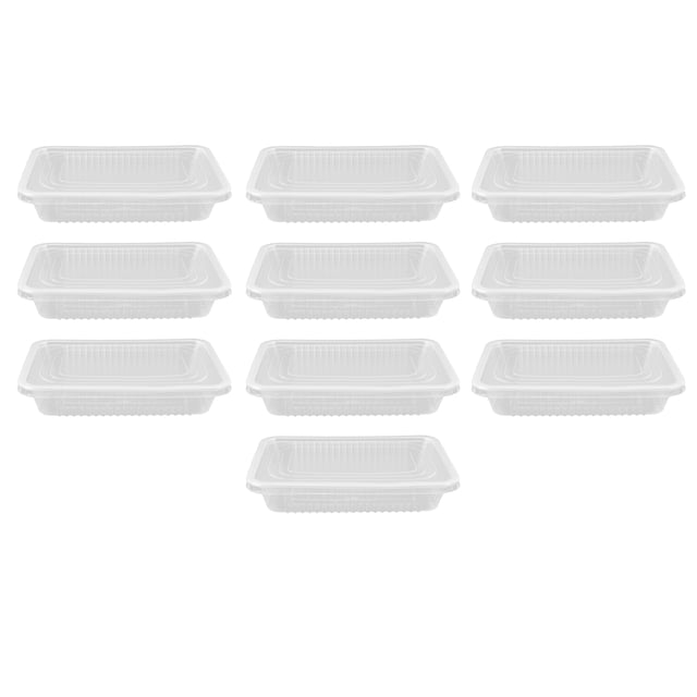Fiambrera desechable para microondas, contenedor de comida Rectangular transparente desechable con tapa, 500ML, 10 Uds.