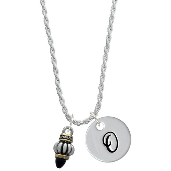 Delight Jewelry Two-tone Drop with Black Crystal Silvertone Script Initial Disc - O - Charm Necklace, 20" 3"