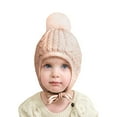 thumbnail image 3 of KONDYS Children's Hat Solid Color Twist Baby Autumn Winter Warm Knit Hat Single Ball Ear Protection Children's Wool Hat Cute Lightweight Babys Caps, 3 of 6
