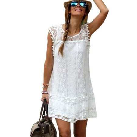 - Womens Summer Lace Mini Dress Short Sundress Beach Tank Dress Sleeveless Casual Party