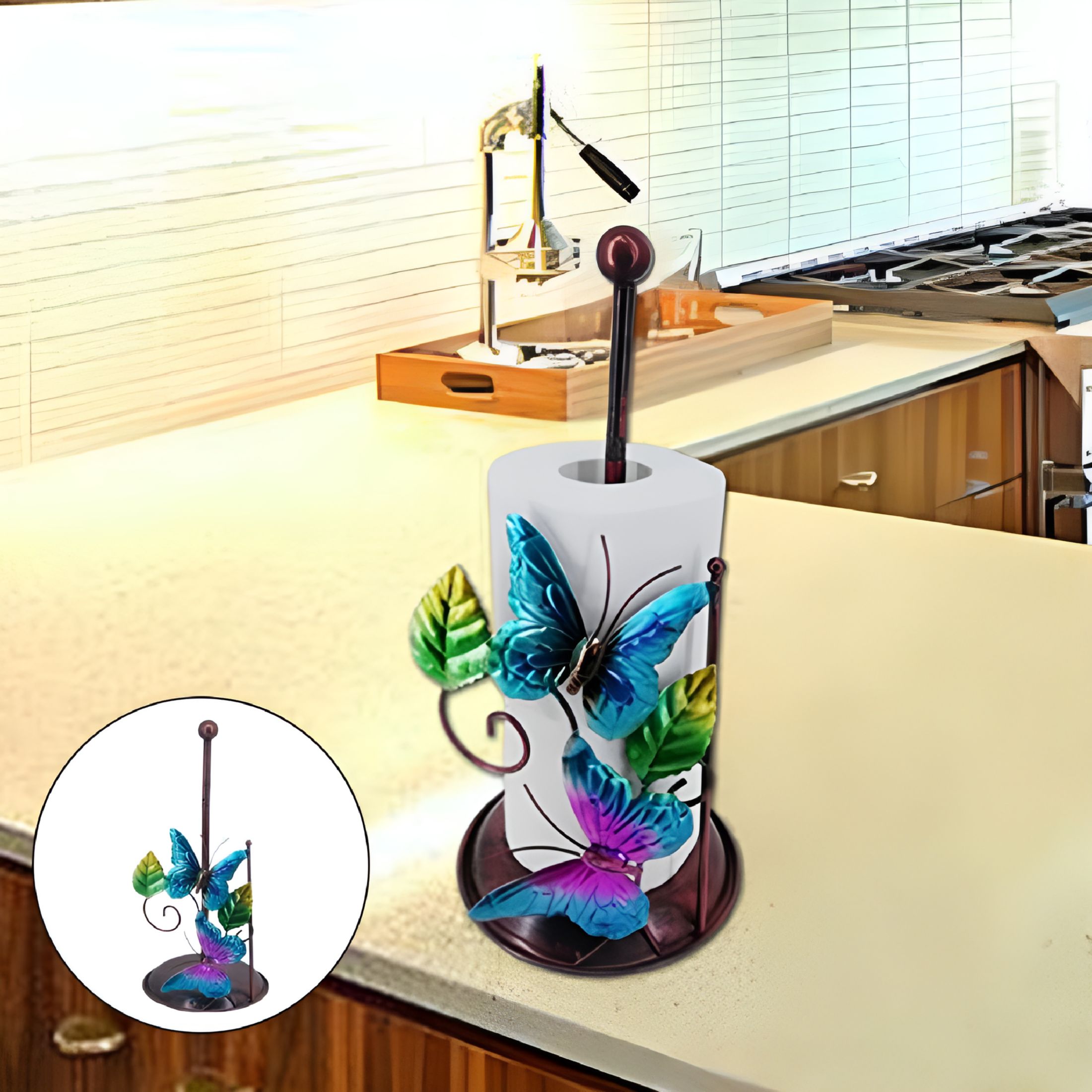 LAMIRO Free Standing Bathroom Toilet Paper Holder Stand Butterfly Decorative,Lavatory Kitchen Tissue Paper Roll Holder