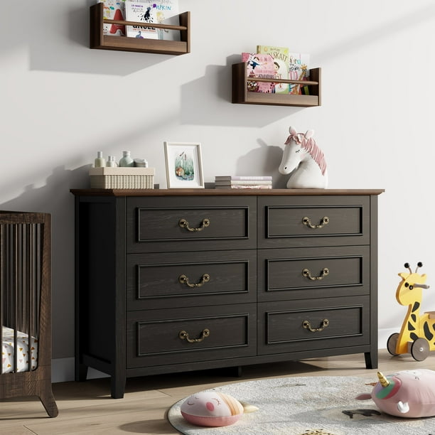 GIKPAL Black Dresser for Bedroom, 6 Drawers Wood Dresser with Antique  Handles, Farmhouse Rustic Chest of Drawers for Bedroom, Living Room,  Entryway & ...