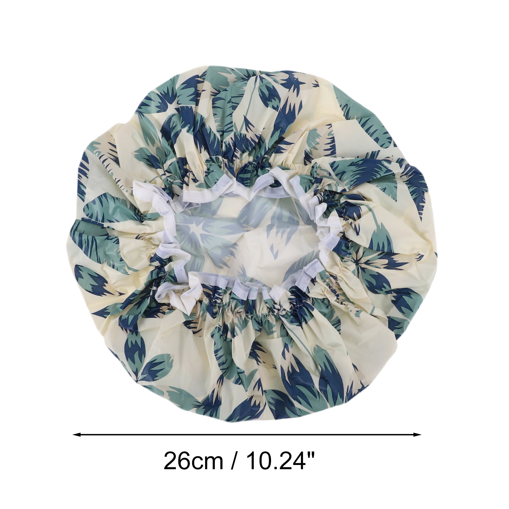 Unique Bargains Women's Leaves Pattern Shower Cap Blue 1 Pc