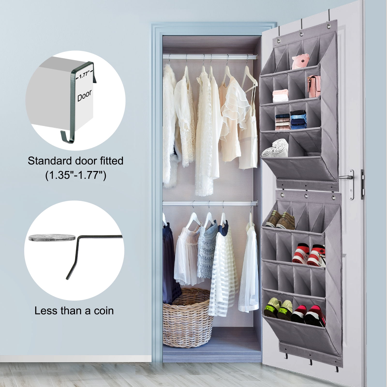 TIOYOTY Over The Door Shoe Organizer, Pack Hanging Shoe