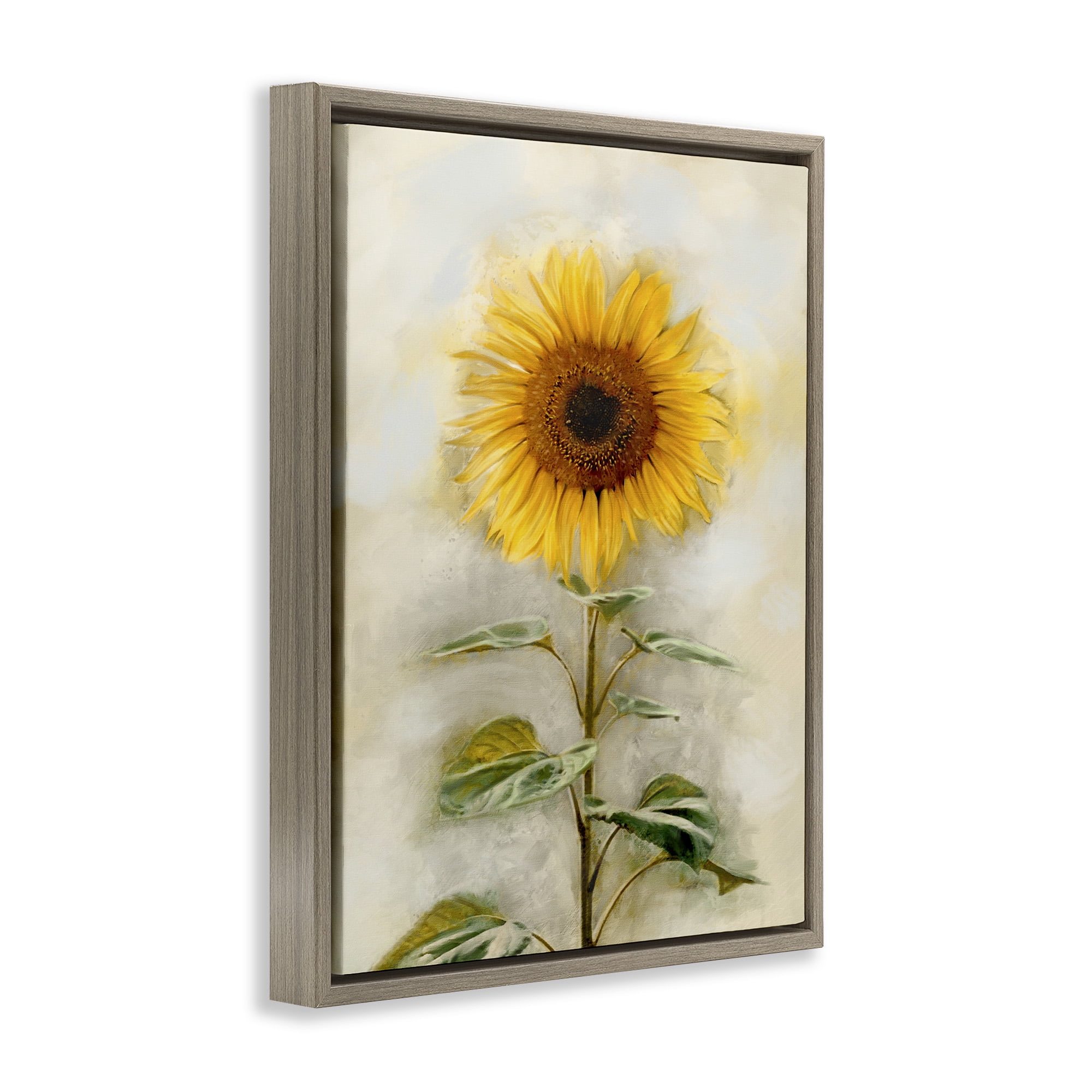 Stupell Industries Sunflower Summer Bloom Botanical & Floral Painting Brown Floater Framed Canvas Art Print Wall Art, 17 x 21