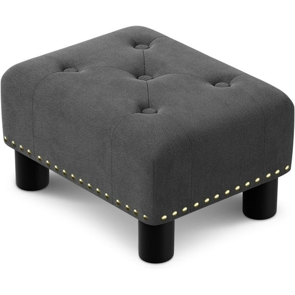 CZMDZH Small Ottoman Foot Rest with Legs, Linen Fabric Ottoman Foot Stool with Soft Padded seat, Square Footstool FootRest for Living Room, Bedroom, Office, Dark Grey