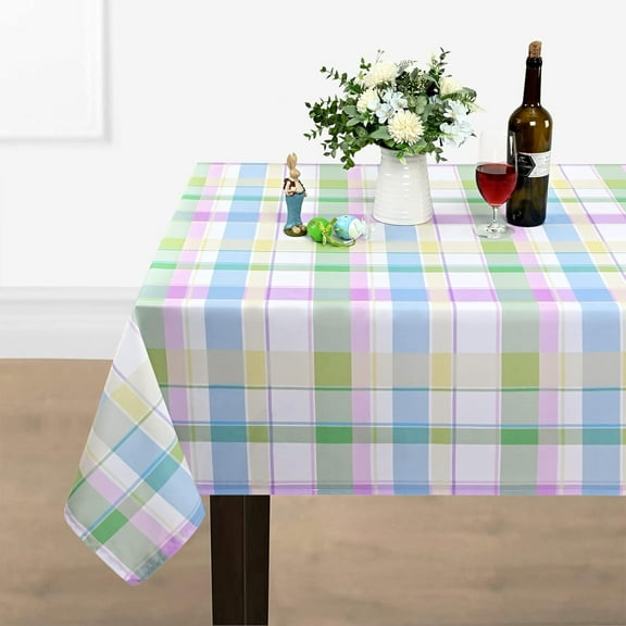 Easter Tablecloth, Spring Table Cloth Rectangle 60 x 120 Inch, Outdoor Buffalo Plaid Waterproof Tablecloths, Checkered Spill Proof Table Cover for Party Picnic Holiday Kitchen Dining Room Decoration
