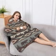 thumbnail image 5 of Oversized Wearable Blanket Hoodie,Brown Geometric and Bear Pattern Sherpa Blanket Hoodie with Super Pockets,Super Warm Fuzzy Pullover for Women & Men, 5 of 6